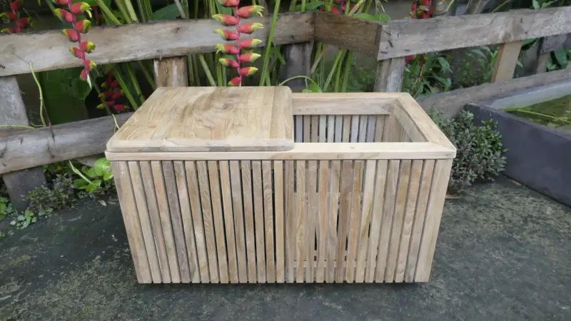 Product image of the product “Rectangular Planter with Lid, 37 cm Height | Teak Wood, Natural Finish ”